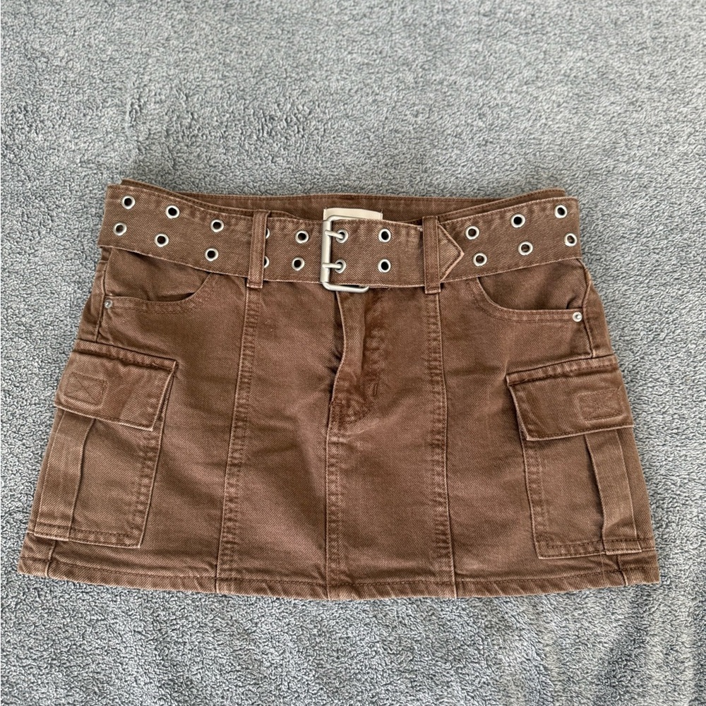 PacSun Belted Cargo Denim Mini Skirt